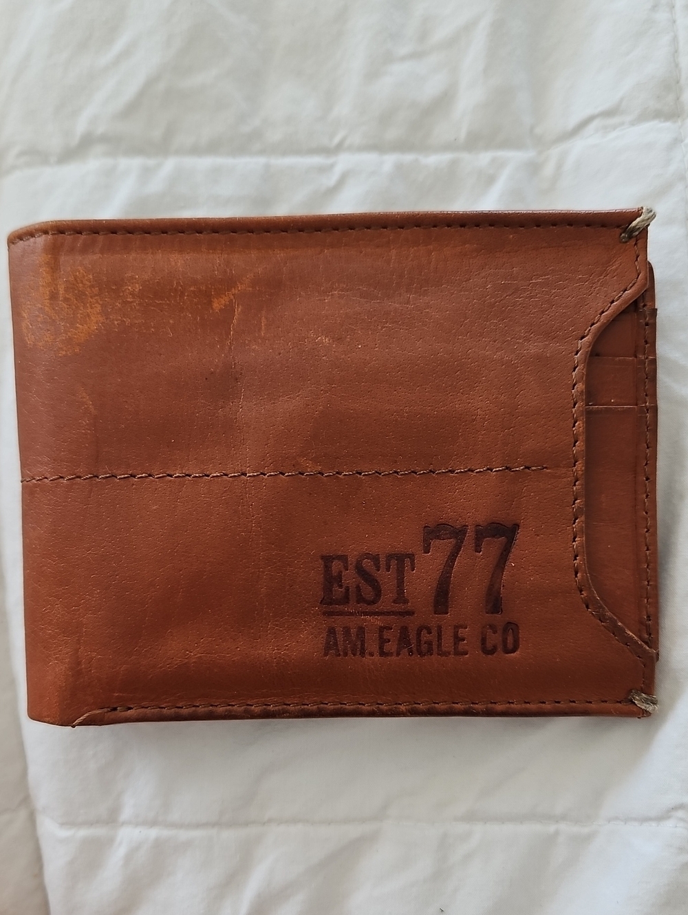 American Eagle Outfitters Vintage Brown Leather Bi-Fold Wallet - EST 77